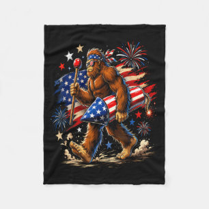 Bigfoot Fireworks 4th Of July Men Sasquatch Fleece Blanket