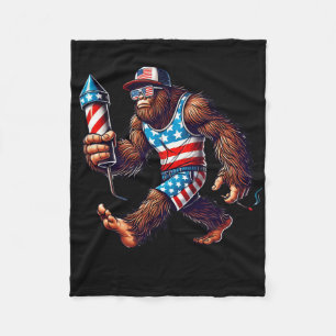 Bigfoot Fireworks 4th Of July Men Sasquatch Us Fla Fleece Blanket