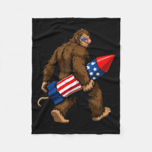 Bigfoot Fireworks 4th Of July Patriotic Sasquatch Fleece Blanket