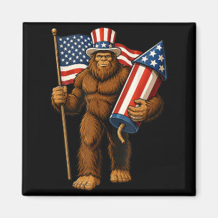 Bigfoot Fireworks 4th Of July Patriotic Sasquatch Magnet