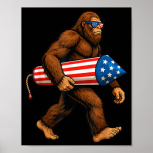 Bigfoot Fireworks 4th Of July Patriotic Sasquatch Poster