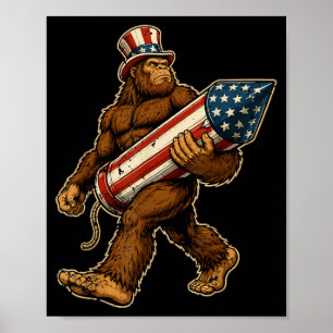 Bigfoot Fireworks 4th Of July Patriotic Sasquatch Poster