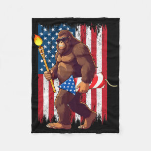Bigfoot Fireworks 4th Of July Sasquatch American U Fleece Blanket