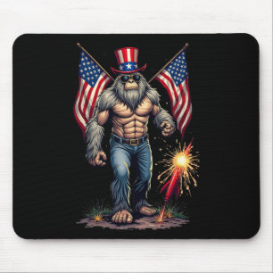 Bigfoot Fireworks 4th Of July Sasquatch American U Mouse Pad