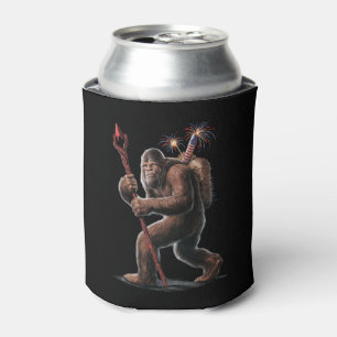 Bigfoot Fireworks 4th of July Usa Flag Sasquatch Can Cooler