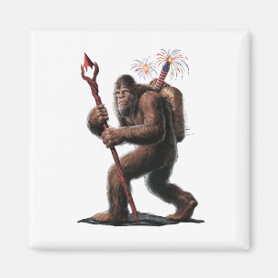 Bigfoot Fireworks 4th of July Usa Flag Sasquatch Magnet