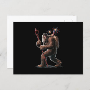 Bigfoot Fireworks 4th of July Usa Flag Sasquatch  Postcard