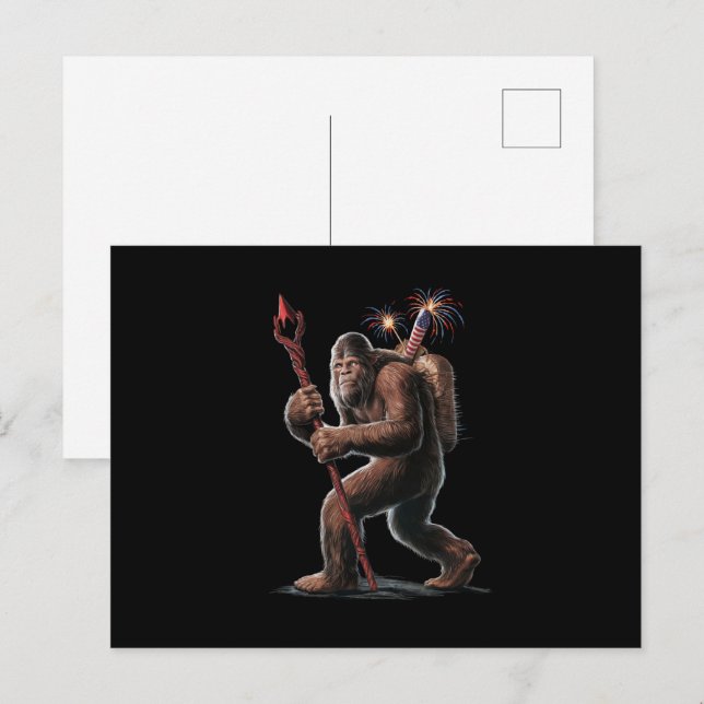 Bigfoot Fireworks 4th of July Usa Flag Sasquatch  Postcard (Front/Back)