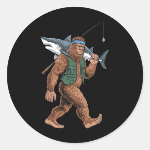 Bigfoot Fisherman Shirt - Funny Sasquatch With Sha Classic Round Sticker