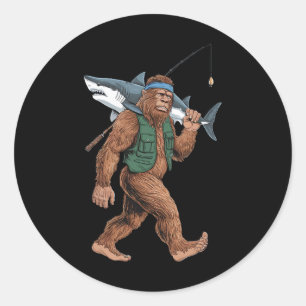 Bigfoot Fisherman Shirt - Funny Sasquatch With Sha Classic Round Sticker