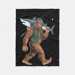 Bigfoot Fisherman Shirt - Funny Sasquatch With Sha Fleece Blanket