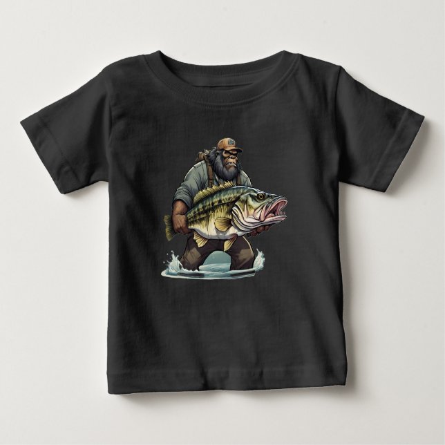 Bigfoot Fishing Bass fish Sasquatch yeti fisherman Baby T-Shirt (Front)