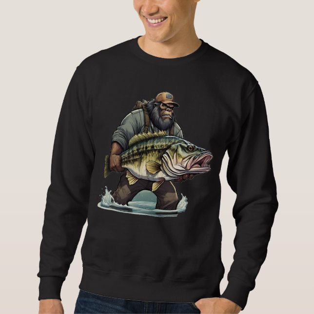 Bigfoot Fishing Bass fish Sasquatch yeti fisherman Sweatshirt (Front)