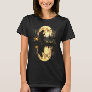 Bigfoot fishing full moon lake reflection outdoor T-Shirt