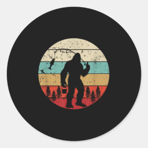 Bigfoot Fishing Funny Fisherman Retro Sasquatch Da Classic Round Sticker