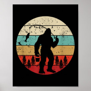 Bigfoot Fishing Funny Fisherman Retro Sasquatch Da Poster