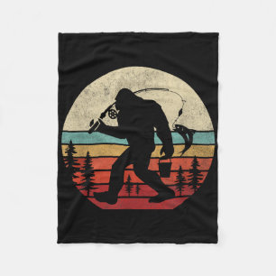 Bigfoot Fishing Funny Retro Sasquatch Dad Men Kids Fleece Blanket