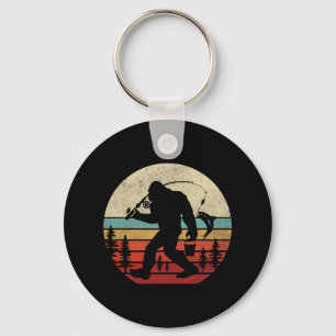 Bigfoot Fishing Funny Retro Sasquatch Dad Men Kids Key Ring