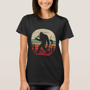 Bigfoot Fishing Funny Retro Sasquatch Dad Men Kids T-Shirt