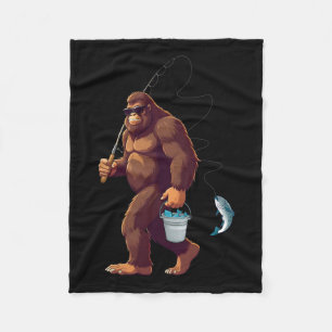 Bigfoot Fishing Funny Retro Sasquatch Fisherman Da Fleece Blanket