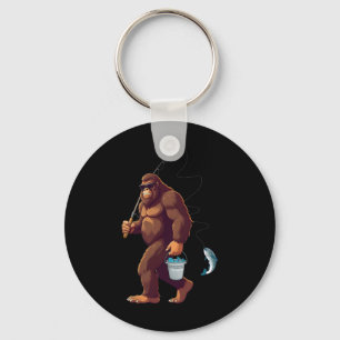 Bigfoot Fishing Funny Retro Sasquatch Fisherman Da Key Ring