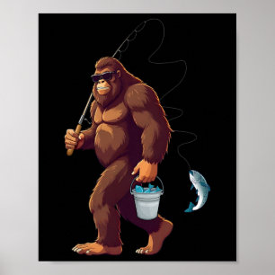 Bigfoot Fishing Funny Retro Sasquatch Fisherman Da Poster