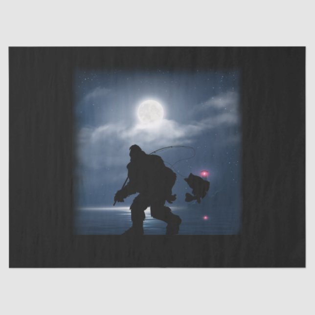 Bigfoot Fishing Funny Sasquatch and Fish Night Fis Tissue Paper (Front)