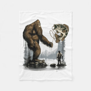 Bigfoot Fishing Funny Sasquatch Fi-shirt Fleece Blanket