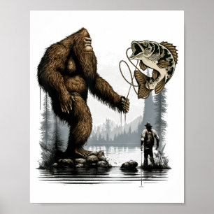 Bigfoot Fishing Funny Sasquatch Fi-shirt  Poster