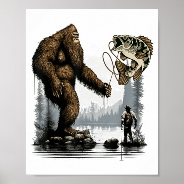 Bigfoot Fishing Funny Sasquatch Fi-shirt  Poster (Front)
