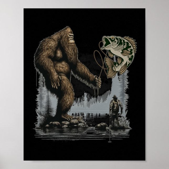 Bigfoot Fishing Funny Sasquatch Fish  Poster (Front)