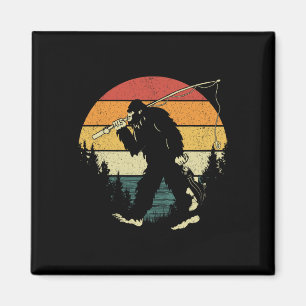 Bigfoot Fishing Funny Sasquatch Fish Sunset 80s B Magnet