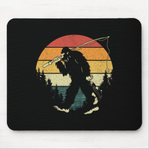 Bigfoot Fishing Funny Sasquatch Fish Sunset 80s B  Mouse Pad