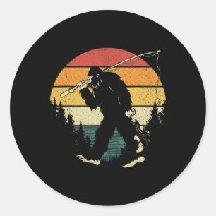 Bigfoot Fishing Funny Sasquatch Fish Sunset 80s By Classic Round Sticker