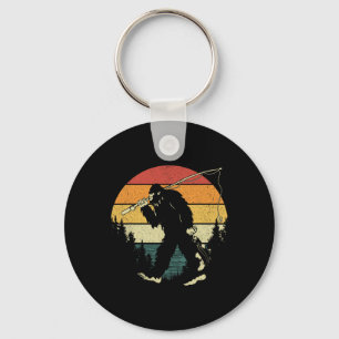 Bigfoot Fishing Funny Sasquatch Fish Sunset 80s By Key Ring