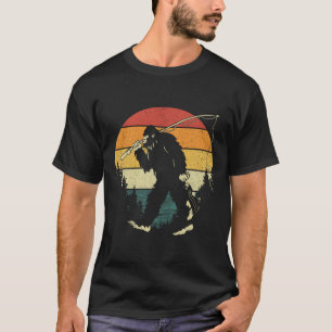 Bigfoot Fishing Funny Sasquatch Fish Sunset 80s By T-Shirt