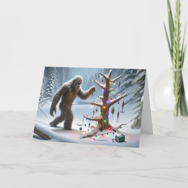 BIGFOOT FISHING HOLIDAY - CHRISTMAS TREE CARD (Front)