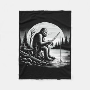 Bigfoot Fishing Lake Sasquatch Fisherman Funny Fis Fleece Blanket