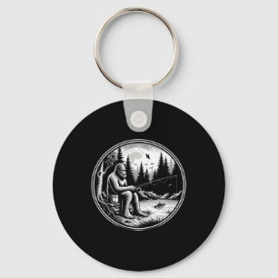 Bigfoot Fishing Lake Sasquatch Fisherman Funny Fis Key Ring
