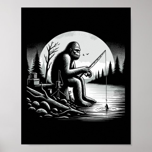 Bigfoot Fishing Lake Sasquatch Fisherman Funny Fis Poster (Front)