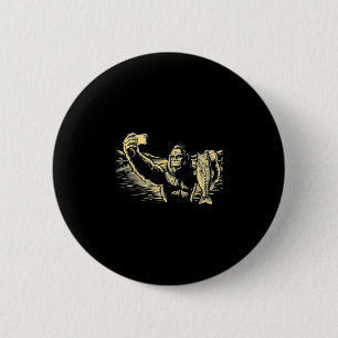 Bigfoot fishing selfie funny sasquatch bass 6 cm round badge