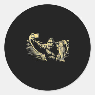 Bigfoot fishing selfie funny sasquatch bass classic round sticker