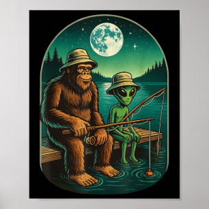 Bigfoot Fishing Shirt Men Boys Sasquatch Fishing D Poster