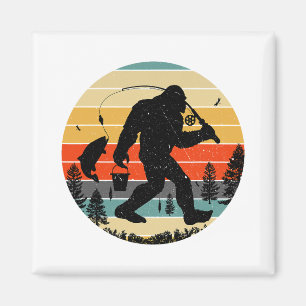 Bigfoot Fishing Yeti Sasquatch Fishermen Retro  Magnet