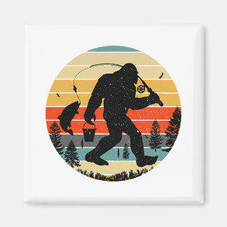 Bigfoot Fishing Yeti Sasquatch Fishermen Retro  Magnet