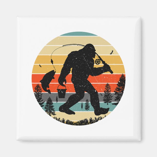 Bigfoot Fishing Yeti Sasquatch Fishermen Retro  Magnet (Front)