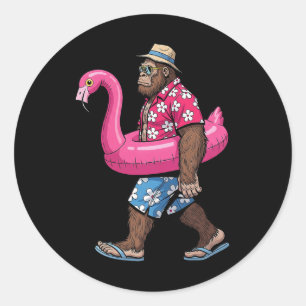 Bigfoot Flamingo Sasquatch Summer Pink Float Pool Classic Round Sticker