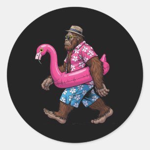 Bigfoot Flamingo Sasquatch Summer Pink Float Pool Classic Round Sticker