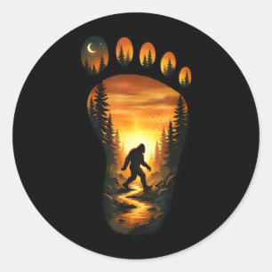 Bigfoot Footprint Sasquatch Forest Sunset Camping Classic Round Sticker