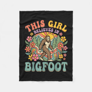 Bigfoot girl believes forest floral sunset fleece blanket